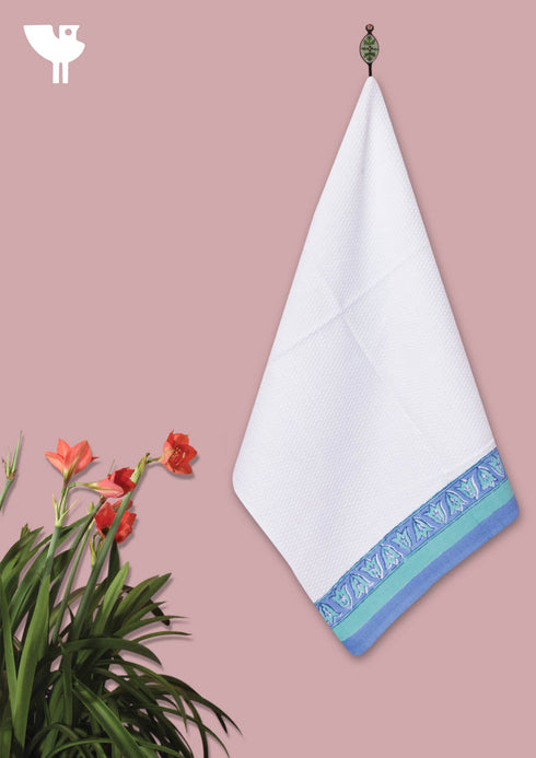 Handloom Cotton Bath Towel With Block Print Border